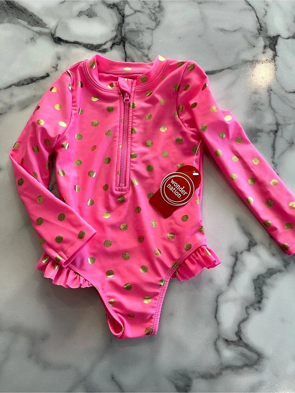 Wonder Nation Pink & Gold Polka Dot One Piece Size 3T NWT
